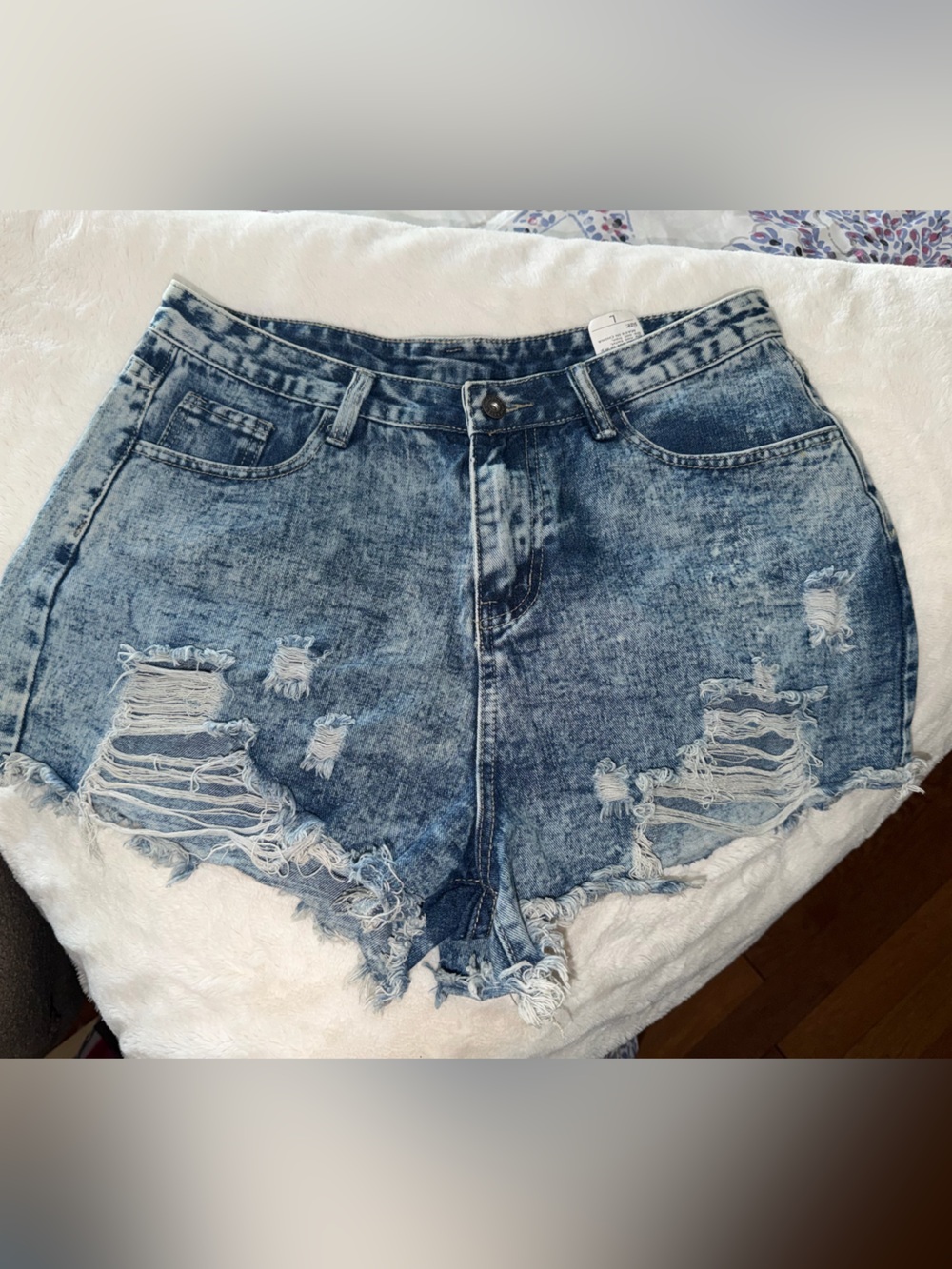 SHEIN Acid Wash Ripped Denim Shorts - Blue
